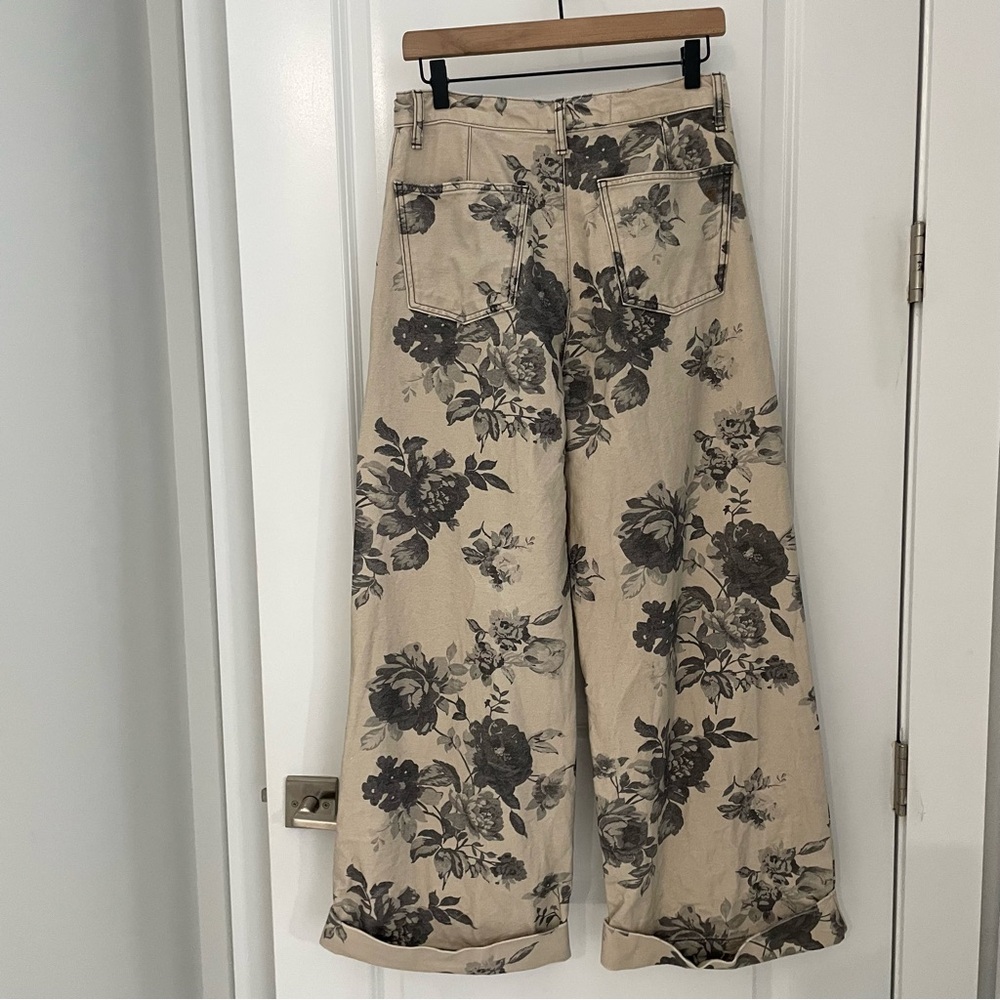Anthropologie Leon Double Hem High-Rise Wide-Leg Cuffed Jeans Pilcro: Floral L14 - Picture 8 of 10